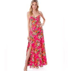 Show Me Your Mumu Nicole Floral Pink Strappy Slit Maxi Dress Size M Tropical